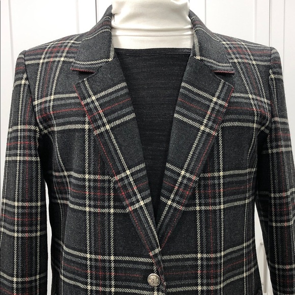 Alia Plaid Blazer – Women’s Size 12 – Grey/Red/Off-White - Picture 3 of 13